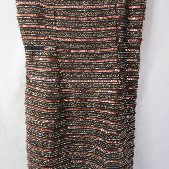 NBD Mini Cocktail Dress Black Copper Sequins Beading Stripes Tank Size Small - Picture 5 of 11